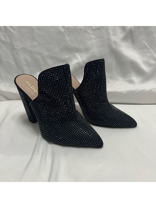 Aldo Shoes - Aldo Rhinestone Crystal Embellished Mules Heels Black 7.5